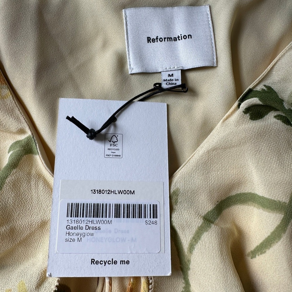 NWT Reformation Gaelle Dress in Honeyglow Size M | Yellow Floral Midi Dress - Picture 5 of 11